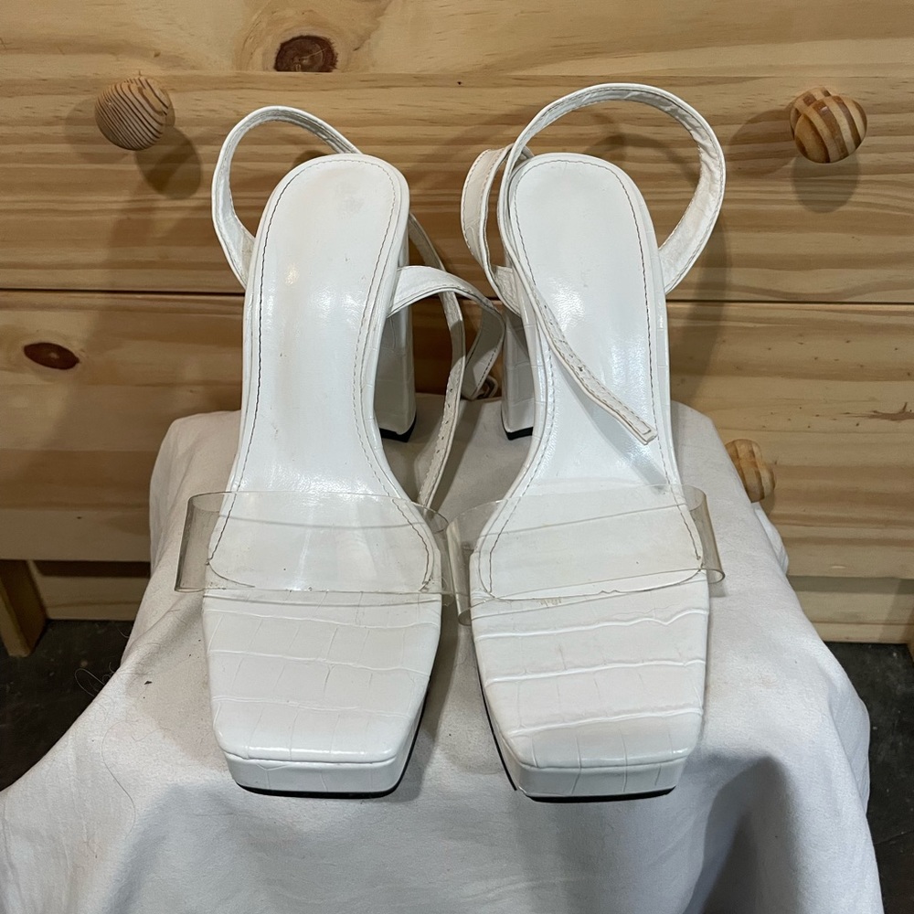 Faux Alligator Platform Clear Strappy Heels